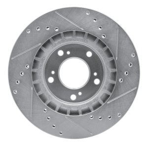 Honda S2000 Brake Rotor (1) - Front Left - R1 Concepts - Drilled & Slotted - Silver - `00-`09